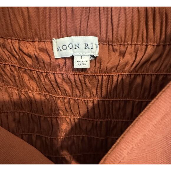 Smocked Back Tie Bohemian Rust Sweetheart Cropped Puffed Sleeves Autumn Blouse L - Picture 3 of 8